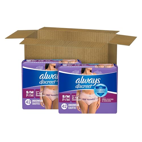 Always Discreet Incontinence & Postpartum Incontinence Underwear for Women, Small/Medium, Maximum Absorbency, Disposable, 38 Count