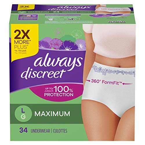 Always Discreet Incontinence & Postpartum Incontinence Underwear for Women, Small/Medium, Maximum Absorbency, Disposable, 38 Count
