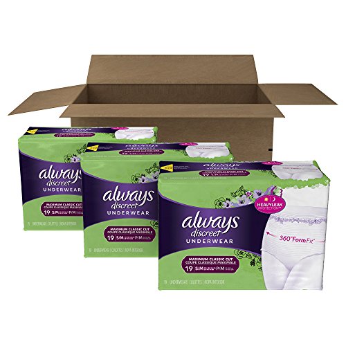Always Discreet Incontinence & Postpartum Incontinence Underwear for Women, Small/Medium, Maximum Absorbency, Disposable, 38 Count