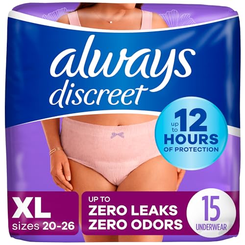 Always Discreet Incontinence & Postpartum Incontinence Underwear for Women, Small/Medium, Maximum Absorbency, Disposable, 38 Count