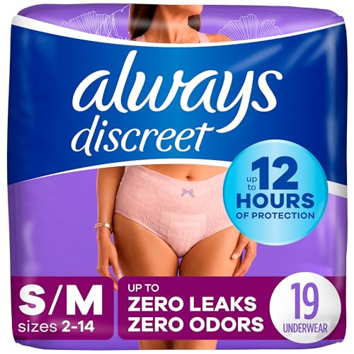 Always Discreet Incontinence & Postpartum Incontinence Underwear for Women, Small/Medium, Maximum Absorbency, Disposable, 38 Count