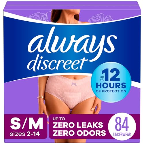 Always Discreet Incontinence & Postpartum Incontinence Underwear for Women, Small/Medium, Maximum Absorbency, Disposable, 38 Count