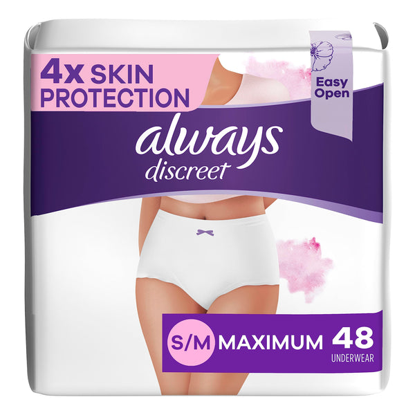 Always Discreet Incontinence & Postpartum Incontinence Underwear for Women, Small/Medium, Maximum Absorbency, Disposable, 38 Count