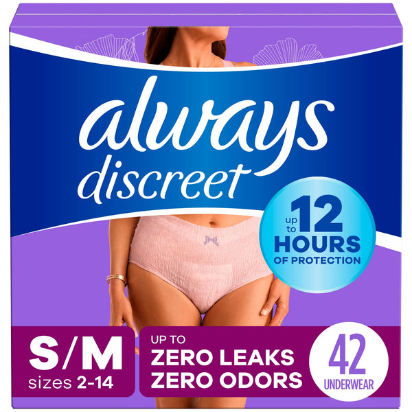 Always Discreet Incontinence & Postpartum Incontinence Underwear for Women, Small/Medium, Maximum Absorbency, Disposable, 38 Count