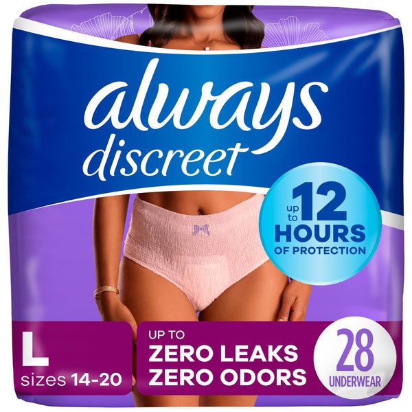 Always Discreet Incontinence & Postpartum Incontinence Underwear for Women, Small/Medium, Maximum Absorbency, Disposable, 38 Count