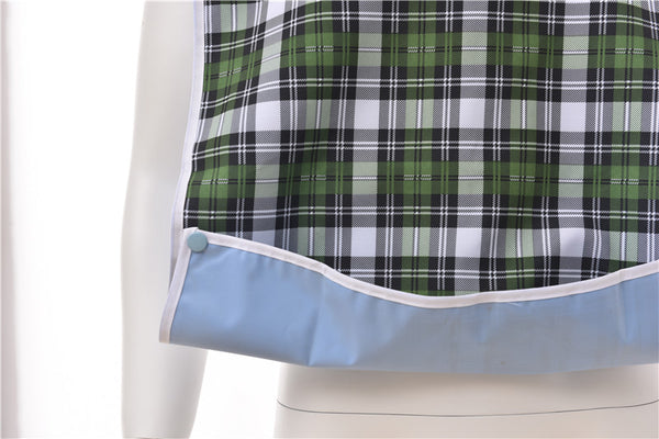 Food Catcher of Fancy Checkered Overall Shirt Covering no food spills on clothing