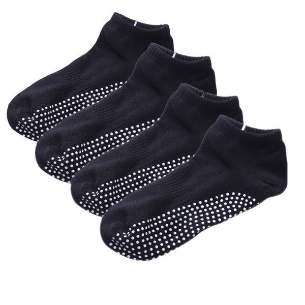 4 Pairs Men Cotton Non-slip Yoga Socks with Grips Breathable Anti skid Socks Low Cut Sports Socks for Gym Fitness Ballet Pilates