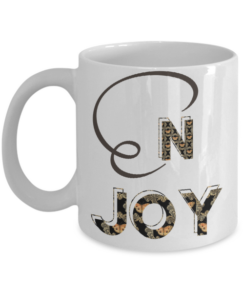 Enjoy white ceramic mug