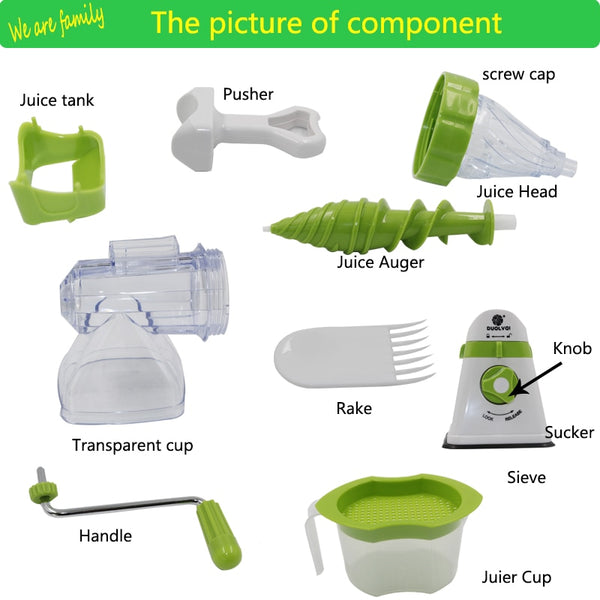 Manual Juicer for Fresh Fruits & Vegetables, Crank, Turn, Drink