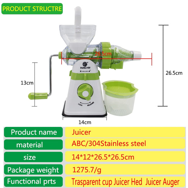 Manual Juicer for Fresh Fruits & Vegetables, Crank, Turn, Drink