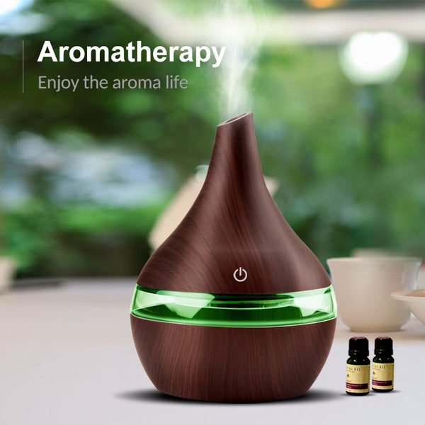 Wood Ultrasonic Air Humidifier, Home Moisturizer, Aromatherapy Diffuser, 300ML with USB port