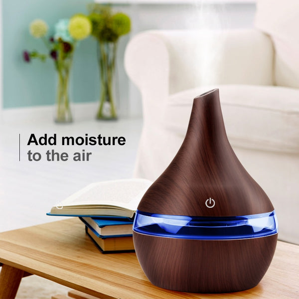 Wood Ultrasonic Air Humidifier, Home Moisturizer, Aromatherapy Diffuser, 300ML with USB port