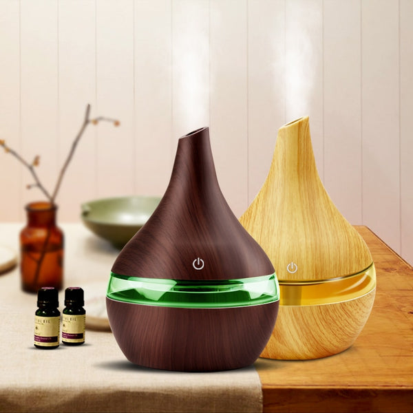Wood Ultrasonic Air Humidifier, Home Moisturizer, Aromatherapy Diffuser, 300ML with USB port