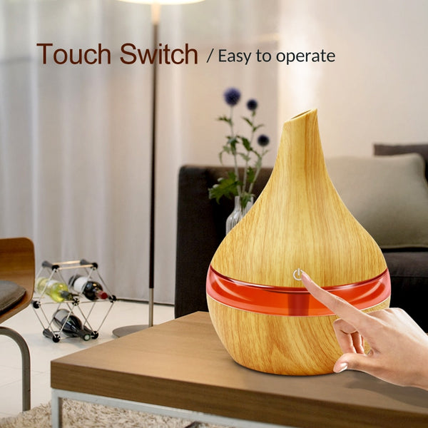 Wood Ultrasonic Air Humidifier, Home Moisturizer, Aromatherapy Diffuser, 300ML with USB port