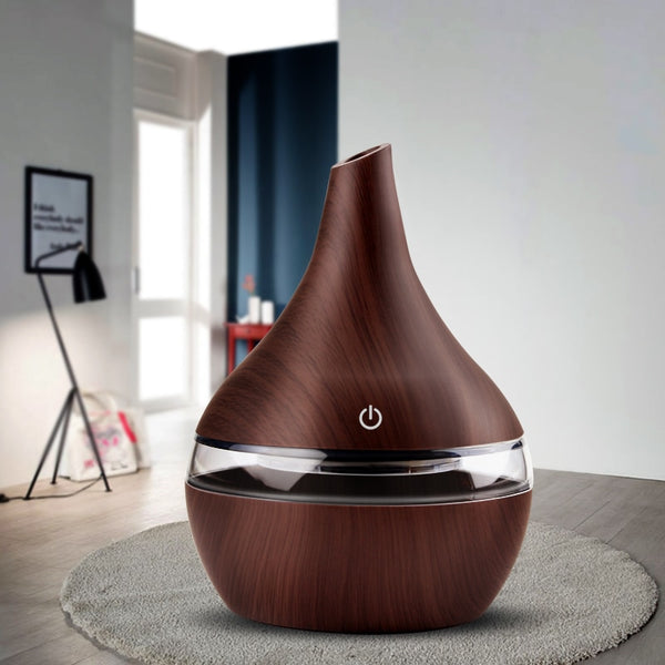Wood Ultrasonic Air Humidifier, Home Moisturizer, Aromatherapy Diffuser, 300ML with USB port