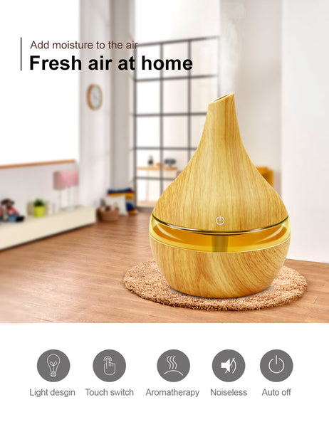Wood Ultrasonic Air Humidifier, Home Moisturizer, Aromatherapy Diffuser, 300ML with USB port
