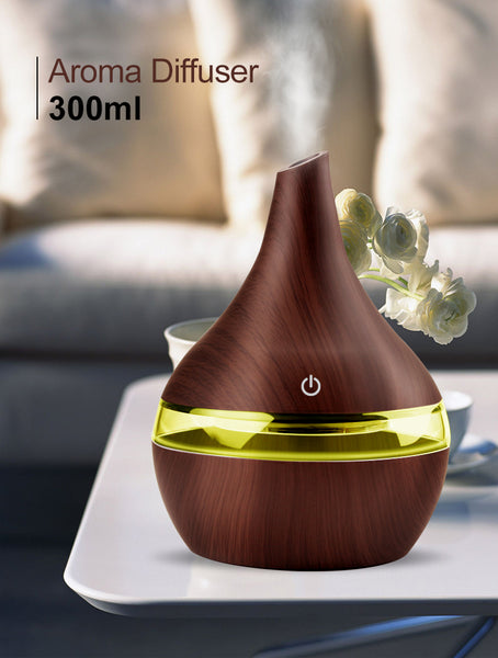 Wood Ultrasonic Air Humidifier, Home Moisturizer, Aromatherapy Diffuser, 300ML with USB port