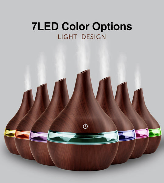 Wood Ultrasonic Air Humidifier, Home Moisturizer, Aromatherapy Diffuser, 300ML with USB port