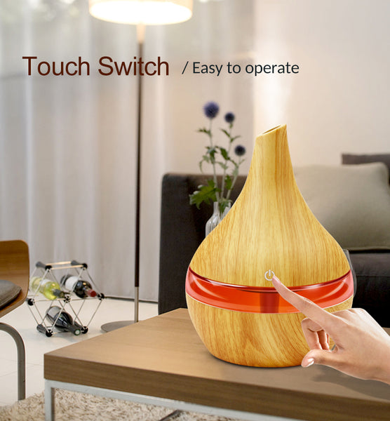 Wood Ultrasonic Air Humidifier, Home Moisturizer, Aromatherapy Diffuser, 300ML with USB port