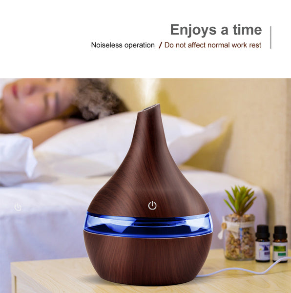 Wood Ultrasonic Air Humidifier, Home Moisturizer, Aromatherapy Diffuser, 300ML with USB port