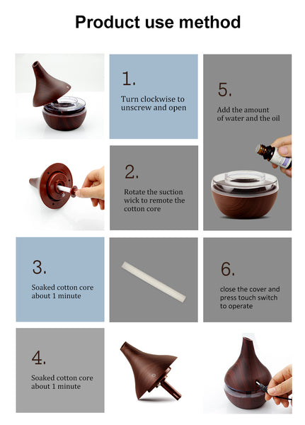 Wood Ultrasonic Air Humidifier, Home Moisturizer, Aromatherapy Diffuser, 300ML with USB port