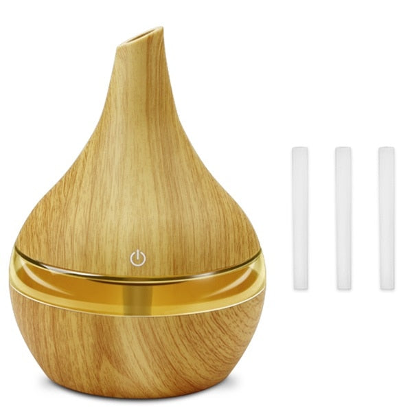 Wood Ultrasonic Air Humidifier, Home Moisturizer, Aromatherapy Diffuser, 300ML with USB port