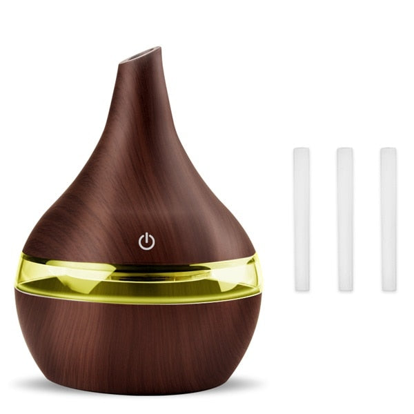 Wood Ultrasonic Air Humidifier, Home Moisturizer, Aromatherapy Diffuser, 300ML with USB port